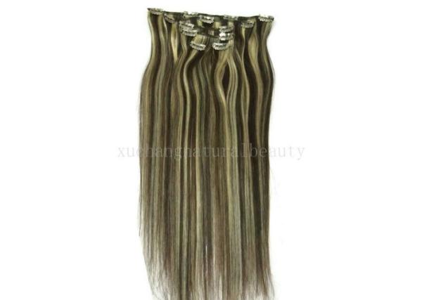 OEM Straight Human Real Hair Clip In Hair Extensions for Female 613 color in