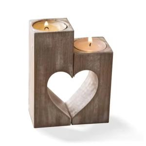 Wholesale Customized heart-shaped wooden candlestick Anniversary candlestick Valentine's Day wedding decorations from china suppliers