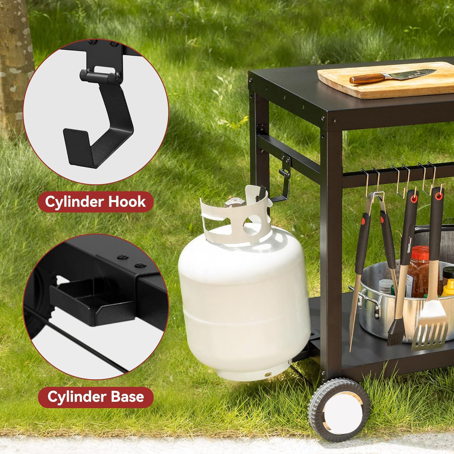 Portable Griddle Table Metal Type Iron Double-Shelf Worktable for Movable Steel Cart