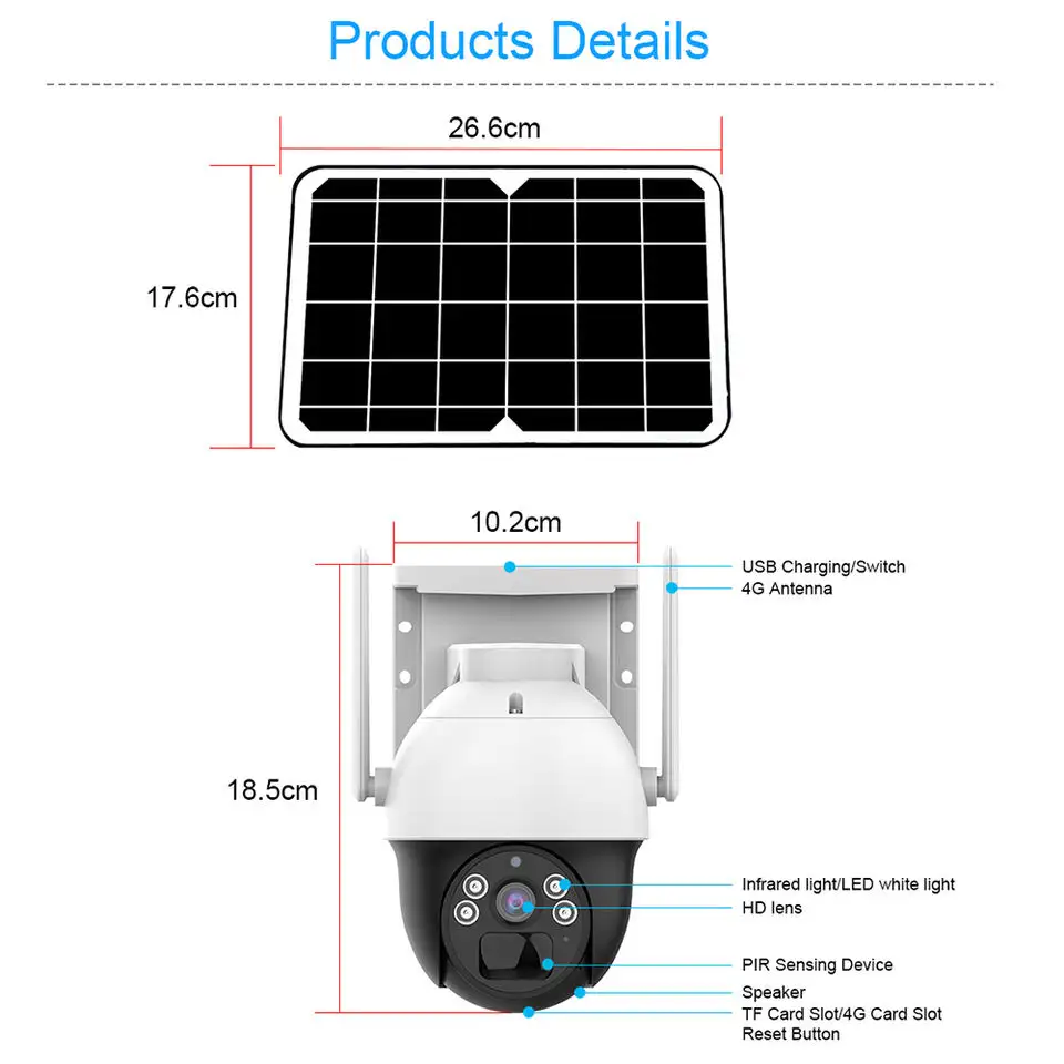 CMOS Sensor Solar Wifi Security Camera Ptz 4mp Hd Wifi Ip Cctv Surveillance