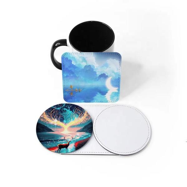 Round And Square Coaster Blanks For Sublimation Leather Coasters With Logo
