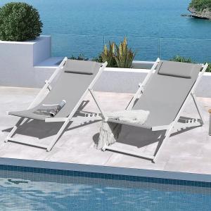 Wholesale Outdoor Folding Beach Sling Chairs Set, Aluminum Patio Lounge Chair, Portable Beach Chairs, Adjustable Reclining from china suppliers