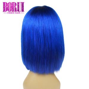 Wholesale 100% Brazilian Colored Bob Wigs Blue In Transparent Lace Straight Texture from china suppliers