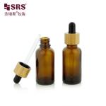 1 oz Empty Amber Cosmetic Essential Oil Bamboo Shoulder 30ml Glass Dropper