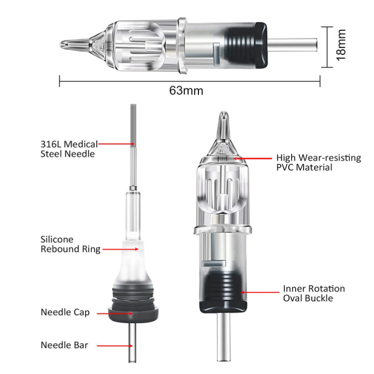 CE Certificated 1RL Tattoo Cartridge Needle Zero Noise Transparent Color