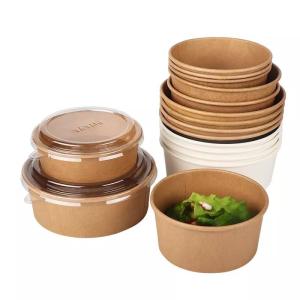 Wholesale PE Lined Disposable 850ml Kraft Paper Salad Bowl Compostable To Go Food Container Salad Packaging Hot Food Containers from china suppliers