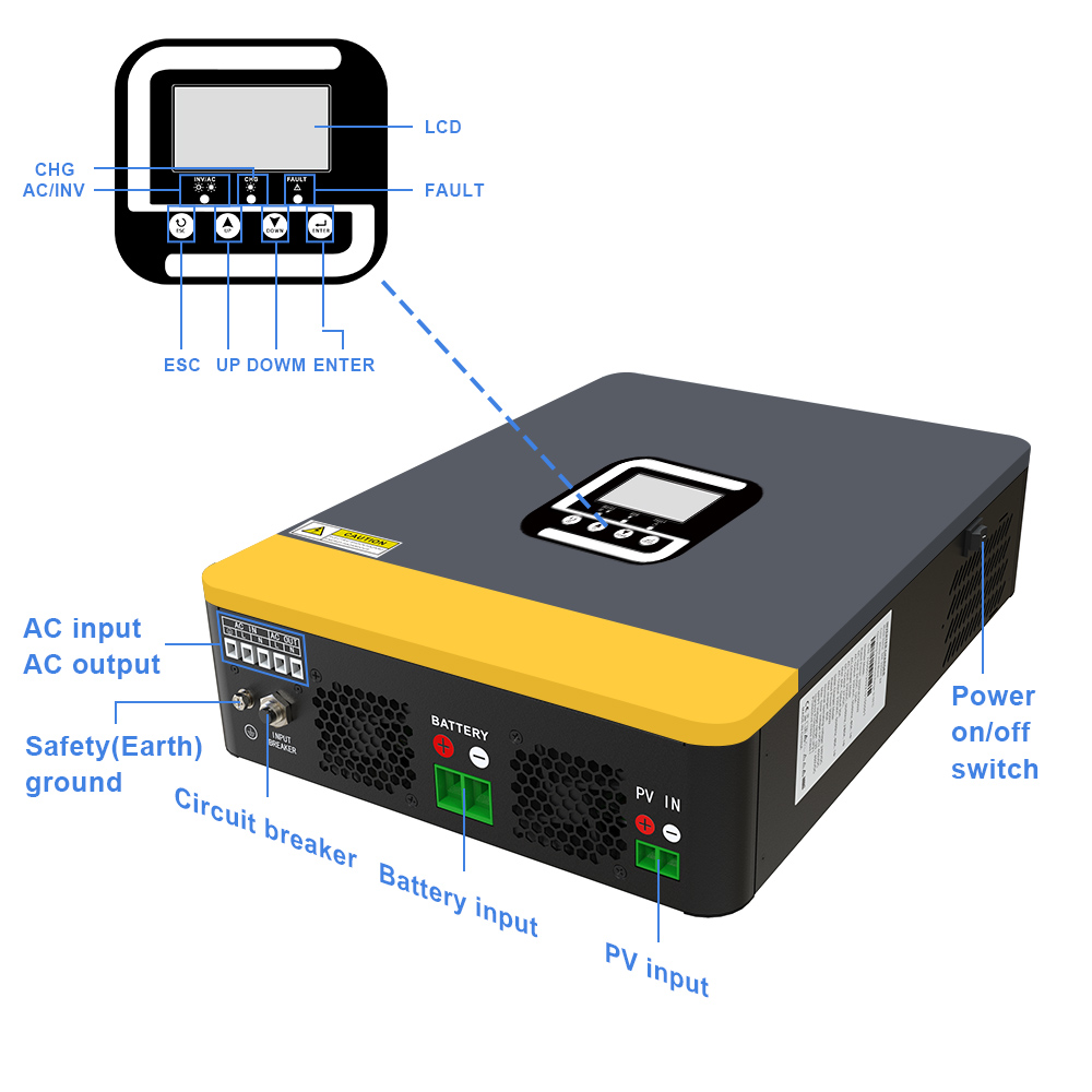 12V 2.2kVA 450VDC Off Grid MPPT Pure Sine Wave Inverter WIFI RS485 RS232