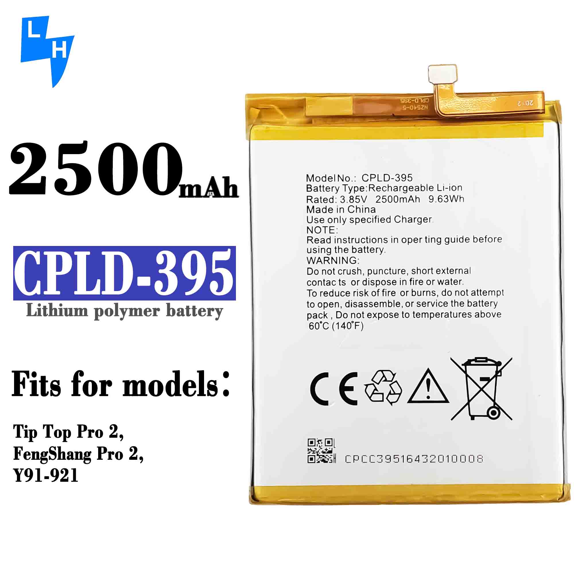 2500mAh CPLD-395 Battery for Coolpad Fengshang Pro 2 Dual SIM TD-LT Torino R108 Y91-921 Y91-U00 Max Lite