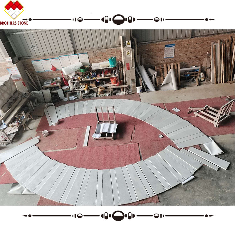 Apartment Indoor White Crystal Marble Arc Staircase with Customized Tread and Riser