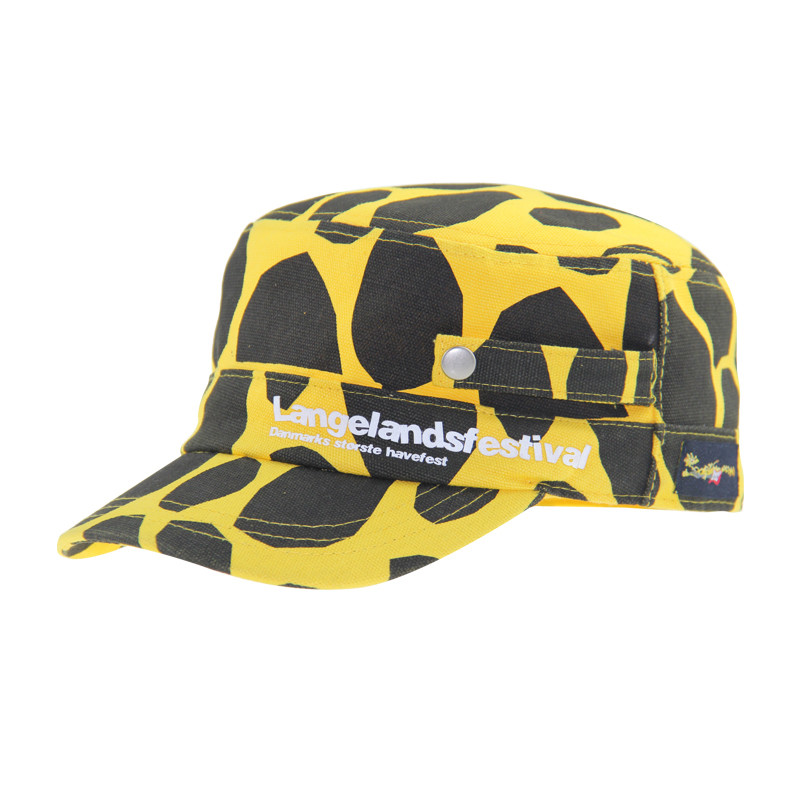 Unisex Yellow And Black Fitted Military Hat Cotton Cadet Cap Custom Printed