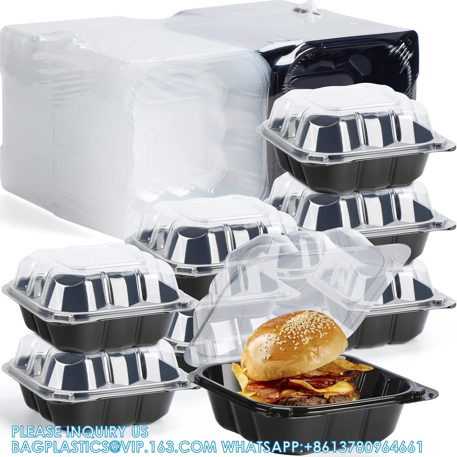 Clamshell Take Out Containers, Anti-Fog Shrink Wrap 55 Pack 6 X 6 Inch 15 Oz Meal Prep Container Microwave Free