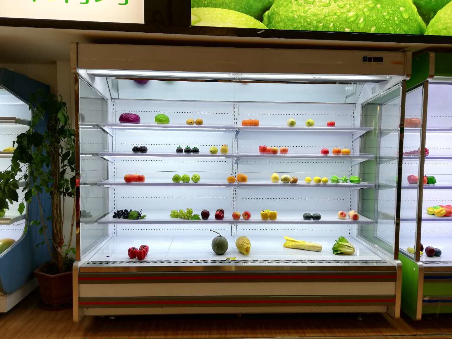 Green Multideck Air Curtain Open Deck Display Fridge For Convenience Shop