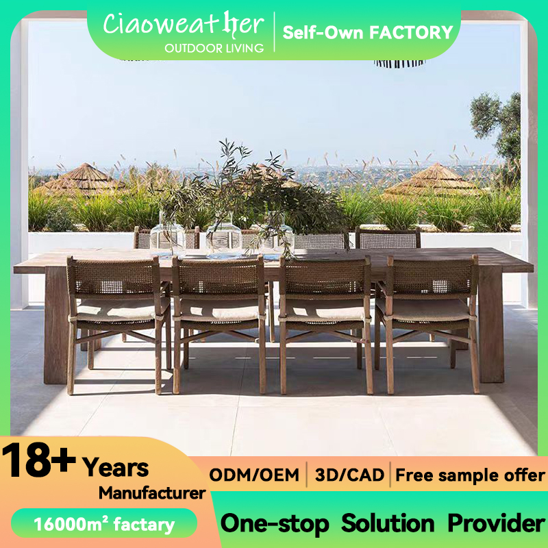 Wooden Furniture Garden Hotel Furniture Solid Wood Teak Courtyard Dining Armchair Waterproof Dining Set for Hotel