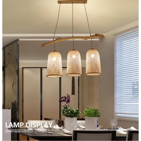 Three Heads Rattan Pendant Light , Restaurant Bamboo Woven Lamp 3500K