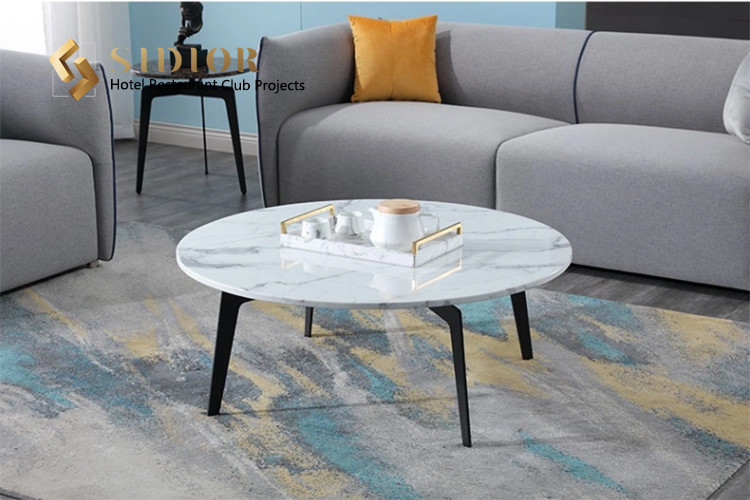 Coffee Table, Corner Table, Restaurant Center Table, Club Tea Table, Natural Marble Top, Powder Coated Steel Base