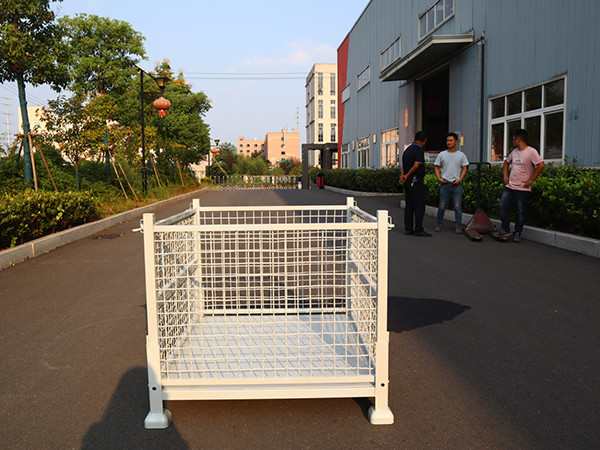 Foldable Mesh Powder Coating Metal Pallet Cage For Warehouse Logistics