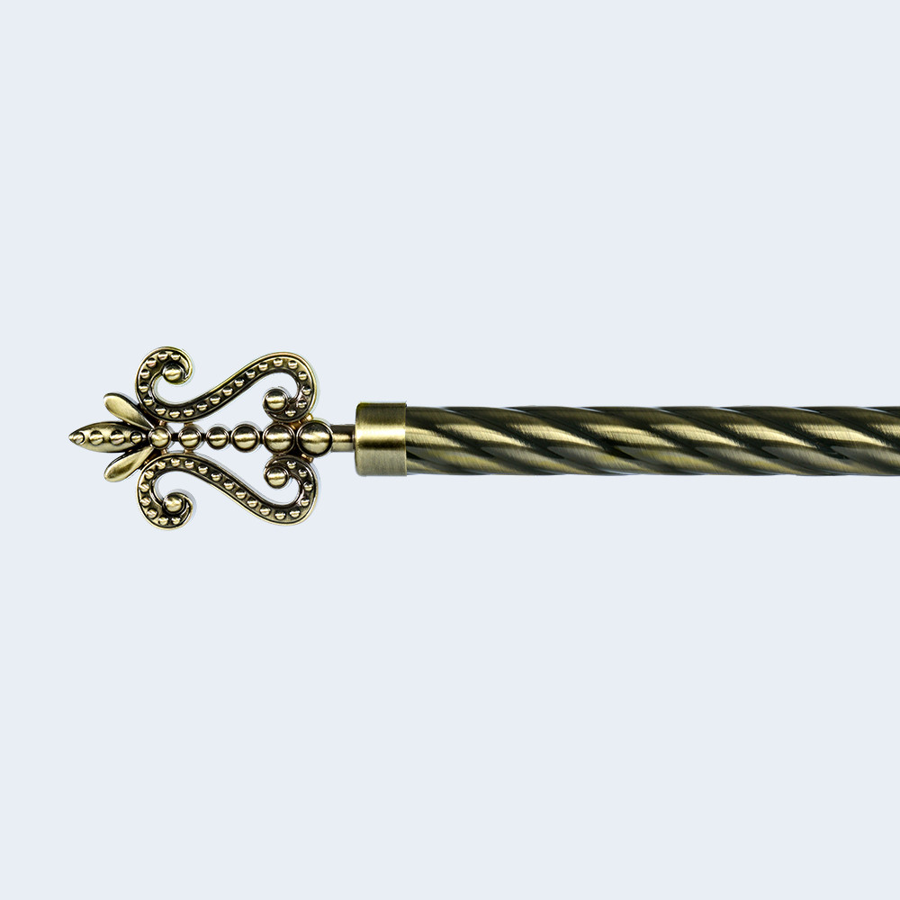 Anti-Brass Beaded Flower Finial 28mm 3m Twisted Curtain Pipe With Single Bracket
