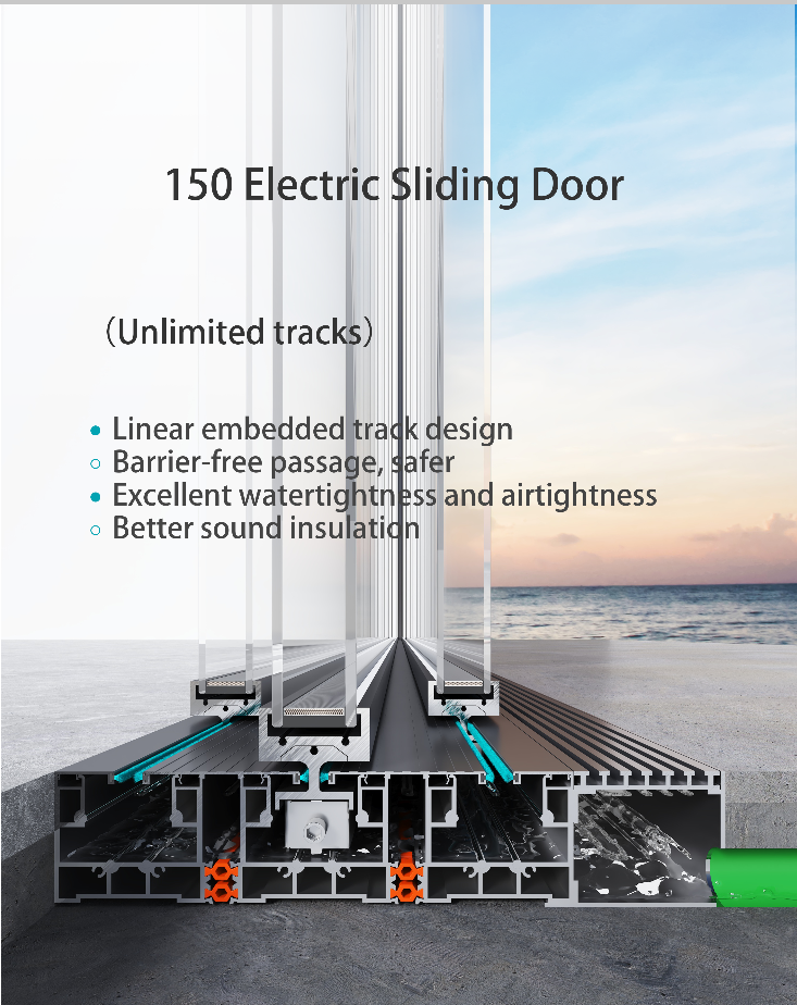 150 Electric Sliding Door  panoramic aluminium alloy for private residences,villas, commercial areas, offices, large balconies