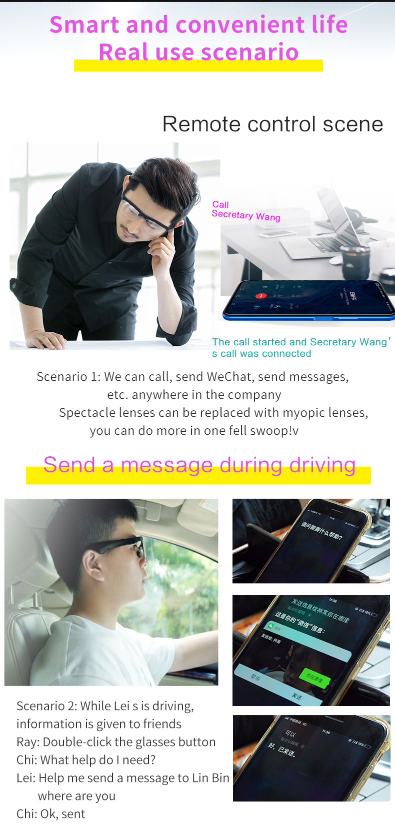 2021 New Technology 5.0 Qualcomm Chip Remote Intelligent Control Mobile Phone Smart Glasses for Android and IOS