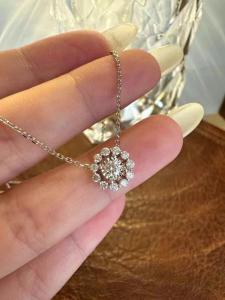 Wholesale Lab Grown Diamonds Sun Flower Necklace with Round Halo Pendant in 18K White Gold from china suppliers