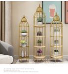 Birdcage 5 Tier Flower Pot Stand , Gold Wrought Iron Flower Stand
