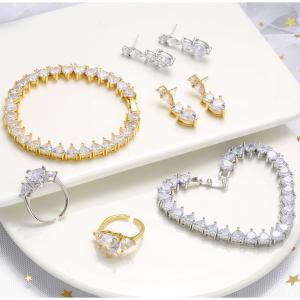 Wholesale Pave Hip Hop Gold Plated Jewelry Cubic Zircon Cuban Bracelet Necklace Ring Earrings Set from china suppliers