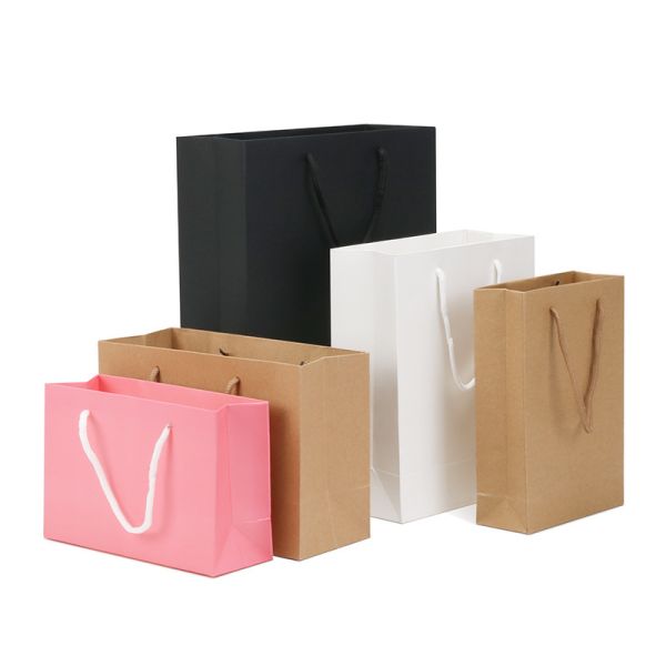 Black White Solid Paper Gift Bags Custom Logo Printing for Shopping Clothing Packaging with Twisted Rope Handles