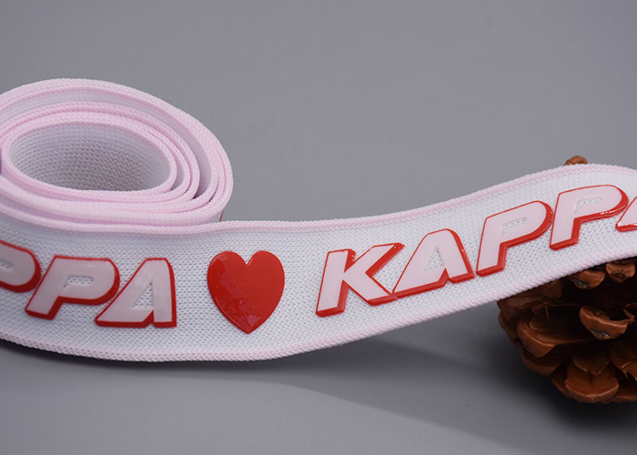 Screen Printed Silicone Logo Custom Polyester Ribbon For Apparel