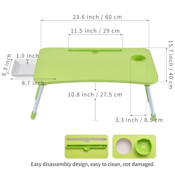 Foldable Lap Desk Bed Tray with Cup Holder and Product Dimensions 15.7"D x 23.6"W x 11"H