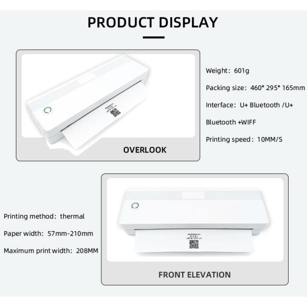 Portable A4 Thermal Printer with Multi Language Support and 10MM/S Black Print Speed