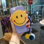 Plastic Love Smile Face Pasted Hairball Strap Cell Phone Case Cover For iPhone 6