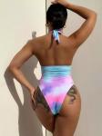 V Neck Ladies One Piece Swimsuit Tie Dyed Sexy Swim Wear One Piece Women Bikini