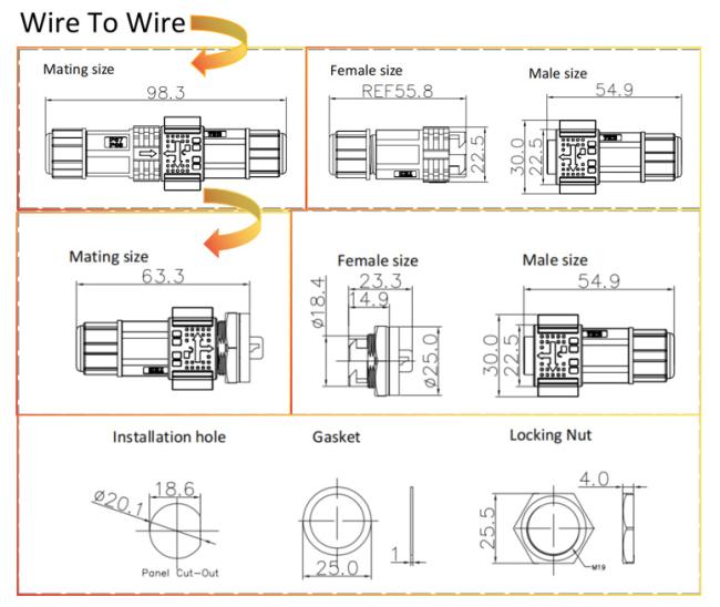 M25 5 Pin Panel Mount Connector Quick Nylon Electrical Plug Socket For Solar System