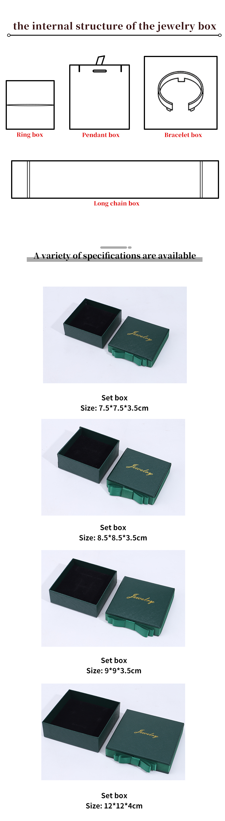 Green Necklace Earrings Ring Paper Jewelry Gift Box Customized Size Rectangle Shape