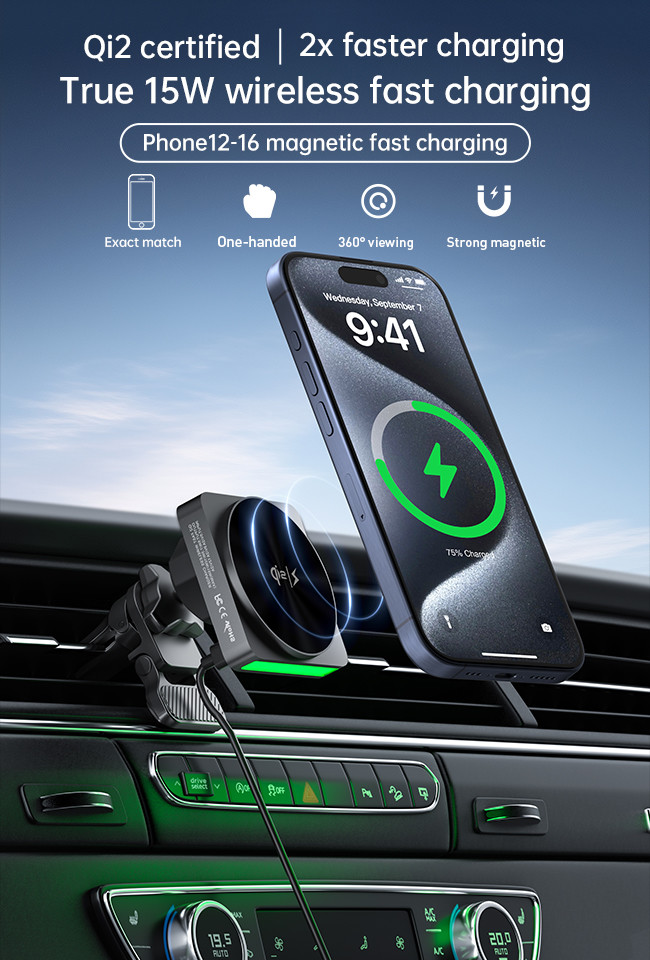Ultra-Thin Design QI2 Wireless Charging Stand For Cars With High-End Metal Material And Black Technology Sound Pickup Function