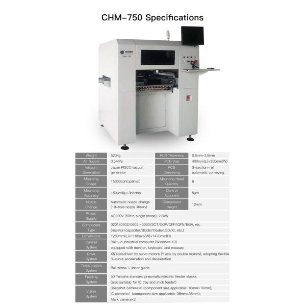 6 Mounting Heads High Speed Automatic SMT Placement Machine , P&P Machine CHM-750 vertical high speed automatic SMT PICK