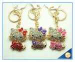 Custom Fashion Rhinestone Animal Metal Cute Cat Key Ring Three Color For Sale