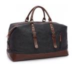 Large Casual Black Waxed Leather Canvas Travel Duffel Bags