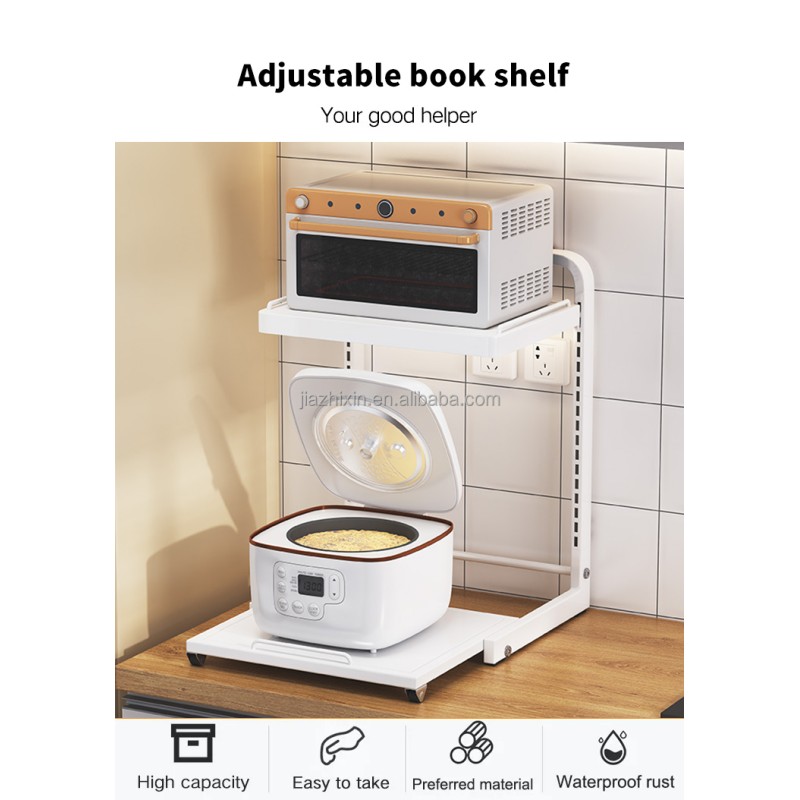 NEW Adjustable with Wheels Multifunctional Wire Mesh Shelf Expandable Microwave Oven Stand Expandable Storage Rack for Kitchen