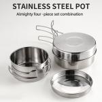 Multifunction 4 Pieces Outdoor Cookware Set Stainless Steel Titanium Pots