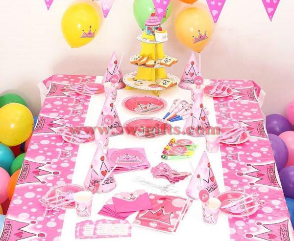 Princess Crown Theme cup plate horn knife napkin tblecover for Kids Birthday