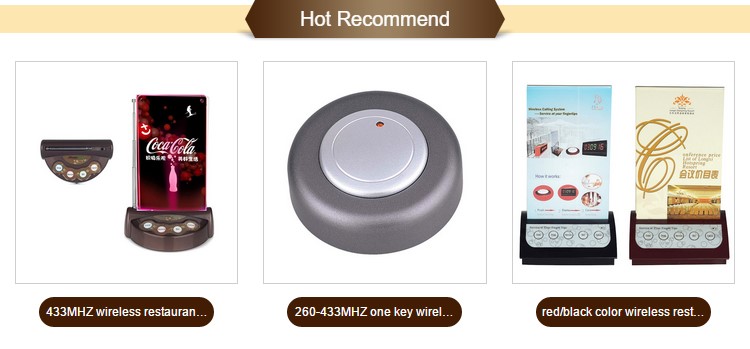 433MHZ LED light wireless restaurant equipment calling system with three keys on double side