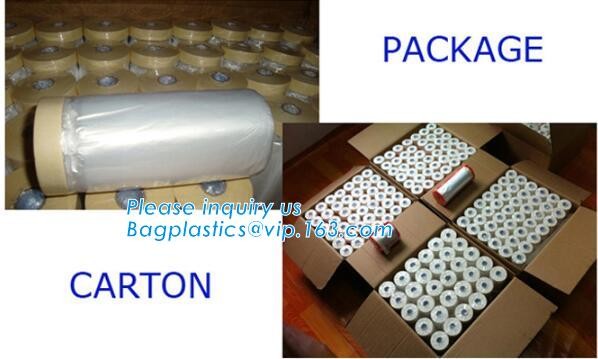 PE protection cover mask film roll with masking tape, Corona treated plastic HDPE taped masking film, Pre-taped plasti