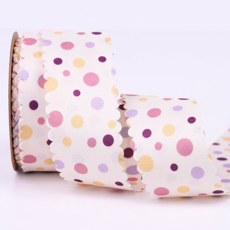 Round Dot Printed Polyester Ribbon 25mm-38mm Cotton Christmas Ribbon