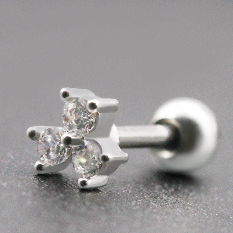 ODM Flower Women'S Silver Stud Earrings Round Zircon Stone Helix Piercing Jewelry
