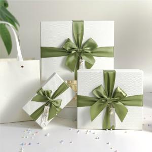 Wholesale White Rigid Packaging Box With Green Bow Perfect For Jewelry Clothing Or Festive Gifts from china suppliers
