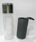 Largesize Glass Water Bottle Stainless Steel Push Opening With Cloth Sleeve