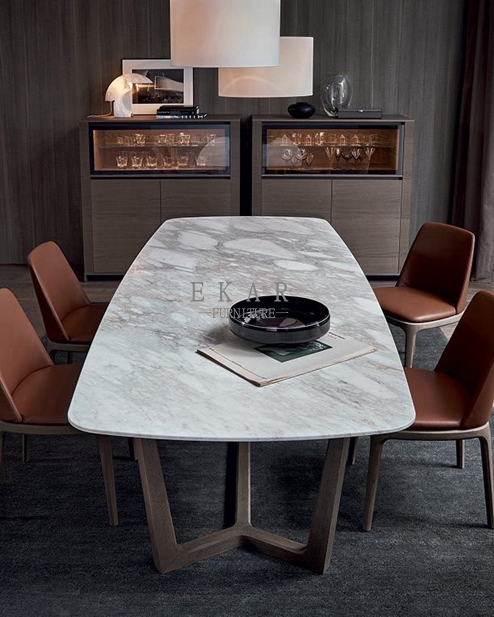 Modern Style Set Rectangle Marble Dining Table