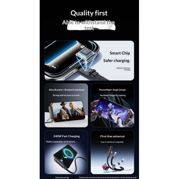 240W Mobile Phone Holder Bracket Data Cable with Pure Copper Super Fast Charging Data Transfer for Type-C