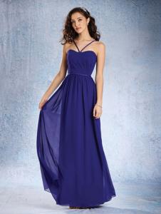 Wholesale Halter Neckline Long Blue Chiffon Bridesmaid dress #7360L from china suppliers